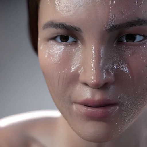 glistering wet sweaty skin face unreal engine 4k 8k Stable Diffusion