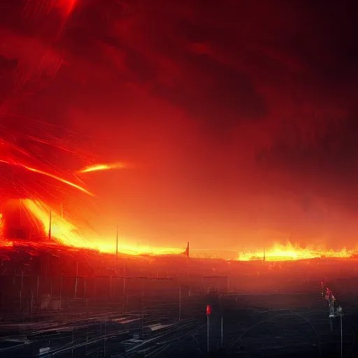 Burning city, demons in the sky, red sky, sky ripping Stable