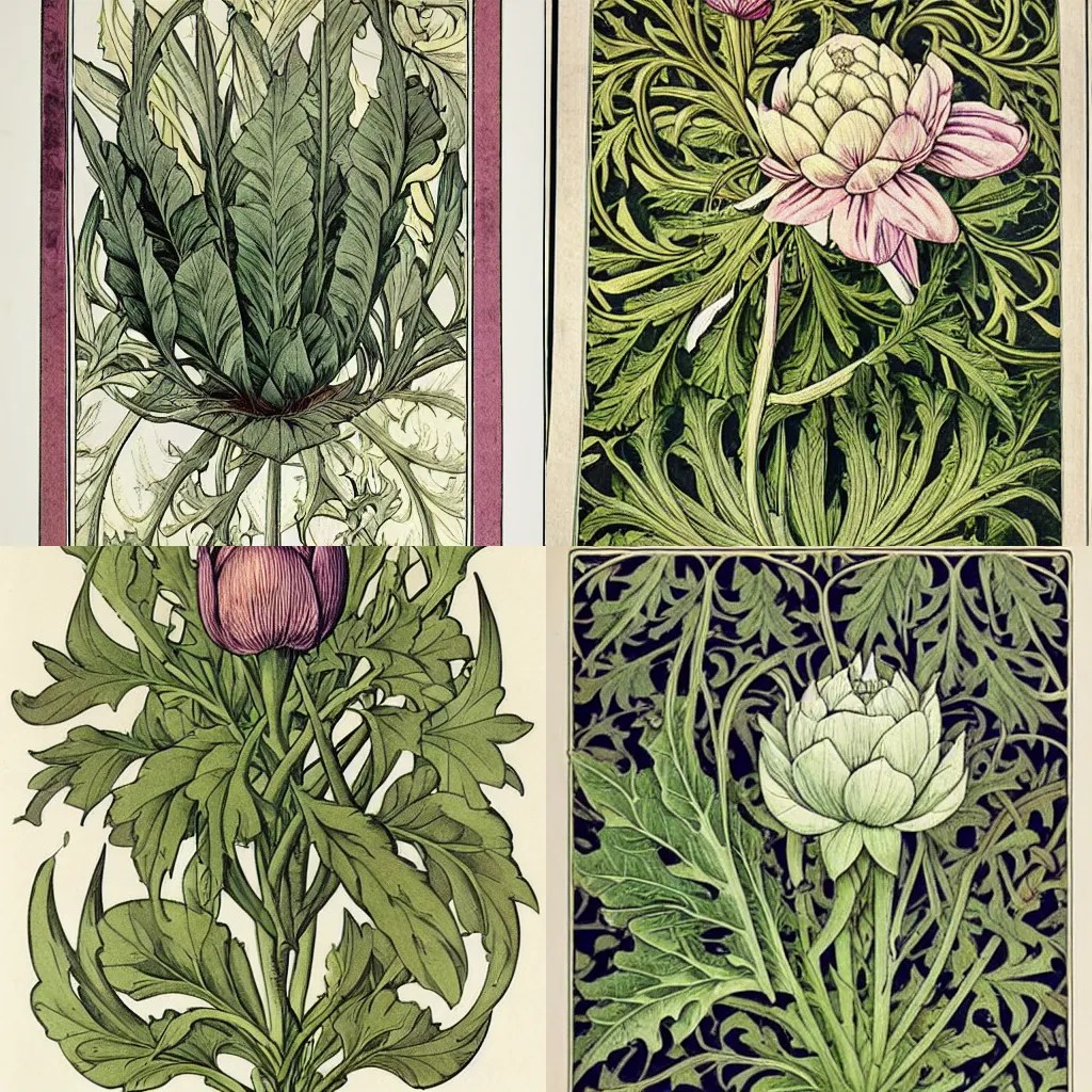 art nouveau botanical print, artichoke, henry gille, Stable Diffusion