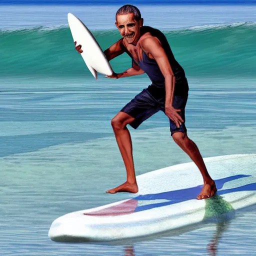 obama surfing in rough water, holding a drink, Stable Diffusion OpenArt