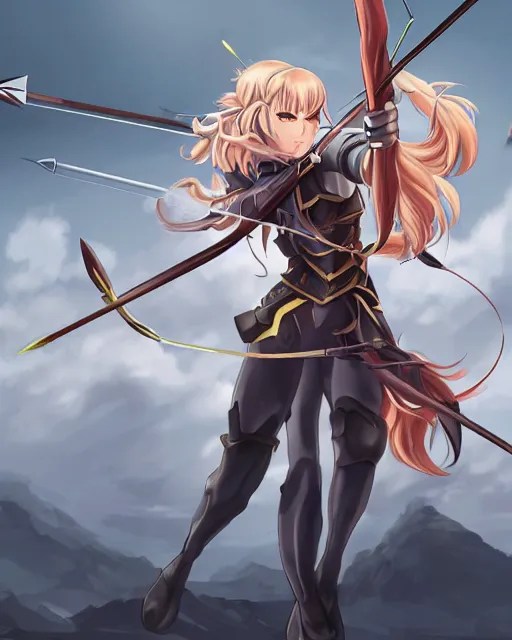 anime girl with a bow and arrow, female archer, angry, Stable Diffusion
