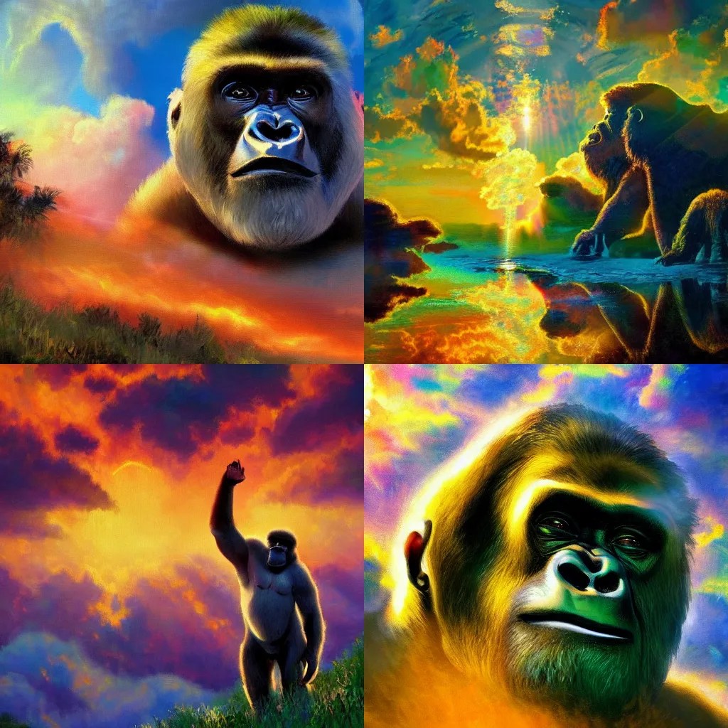 an impressionist painting of harambe in heaven, Stable Diffusion
