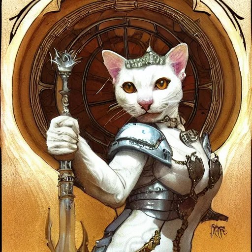 A cute heraldic white kitty cat queen posing with one Stable Diffusion OpenArt