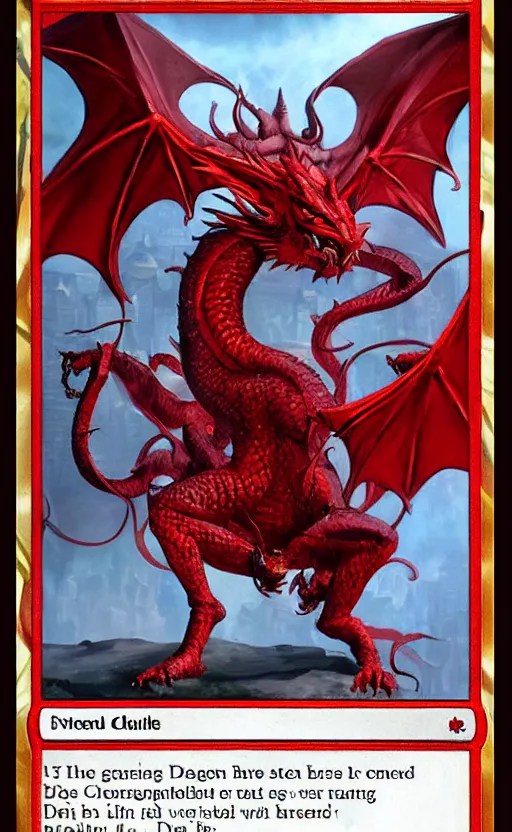 mtg card trading fantasy mtg card of a red dragon Stable Diffusion
