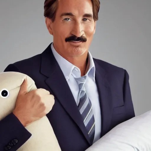 mike lindell holding a body pillow. still from tv Stable Diffusion
