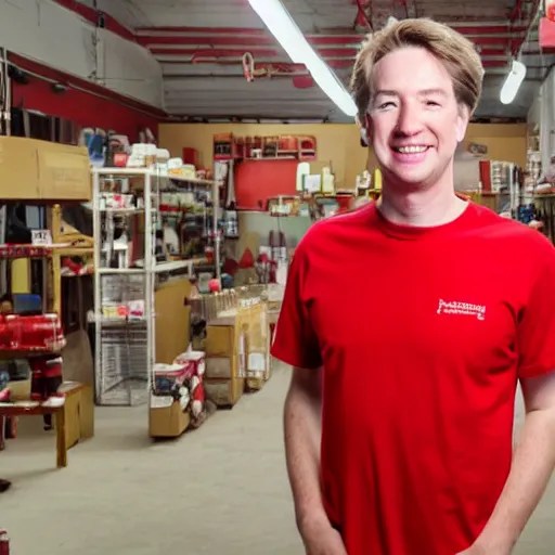 tom scott wearing the iconic red shirt while working Stable Diffusion