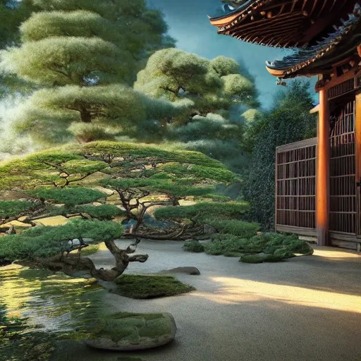 traditional japanese garden, photorealistic, baroque, Stable