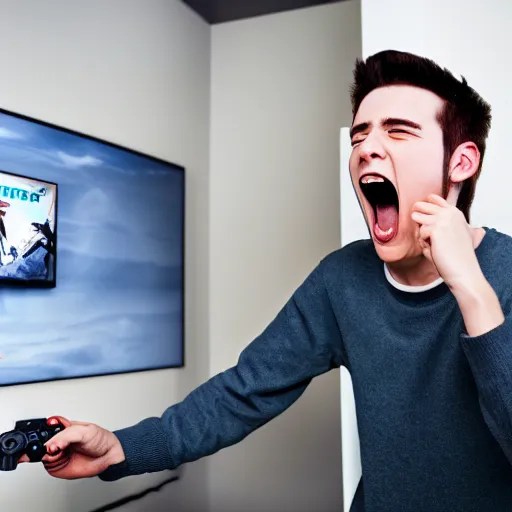 20 year old man screaming at a Playstation. Stable Diffusion OpenArt