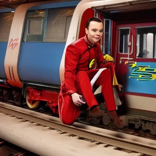 Sheldon cooper as the flash train conductor Stable Diffusion OpenArt