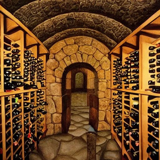 Hyperrealism traditional austian wine cellar, painting Stable Diffusion