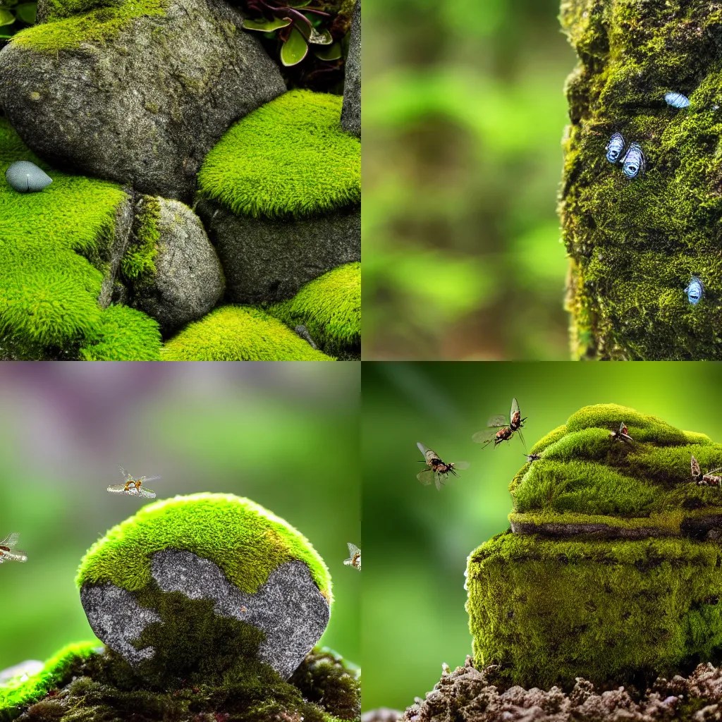 Award Winning Photo Of Mossy Rock With Tiny Bushes And Stable
