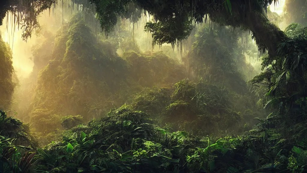 deep jungle from another world, beautiful jungle Stable Diffusion