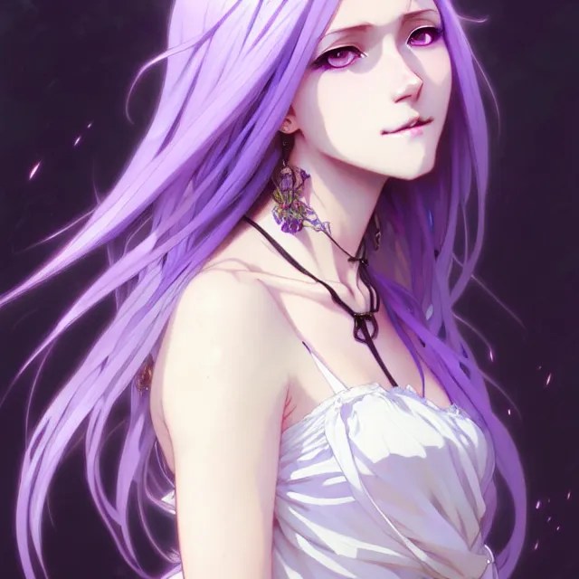 anime girl with flowing lavender hair, purple eyes and Stable Diffusion