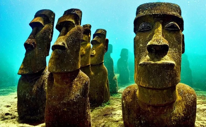 easter island statue, underwater, sunken, photography Stable Diffusion