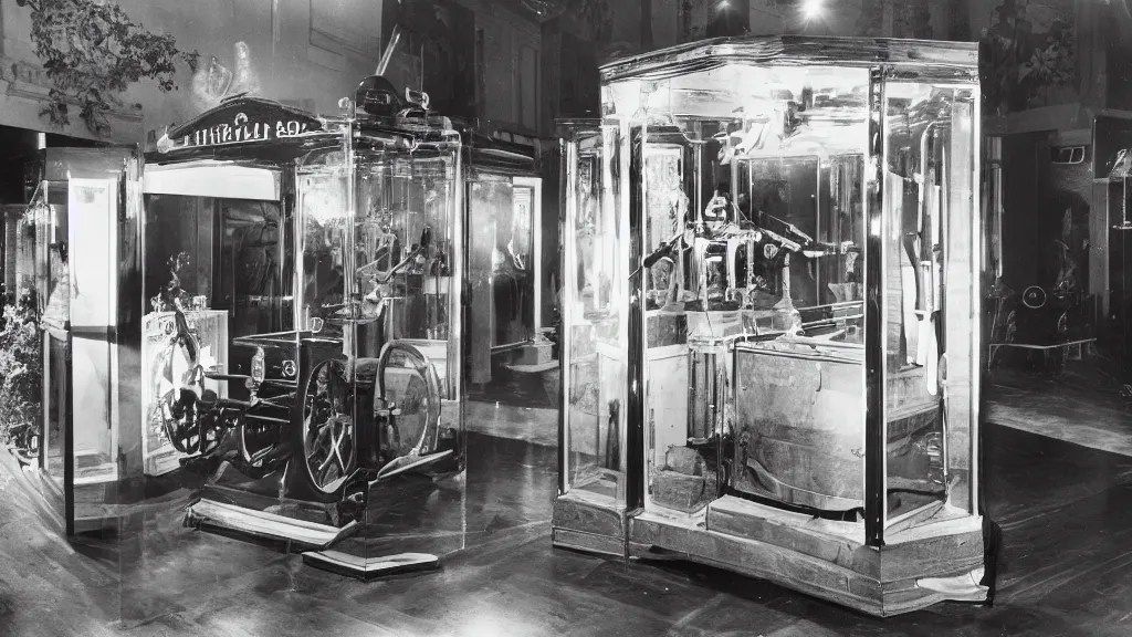 an exhibit of the first time machine ever created, Stable Diffusion
