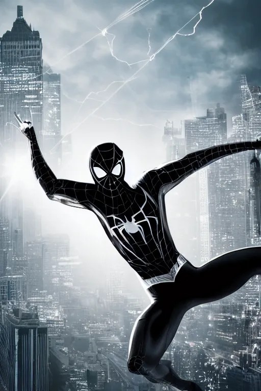 metallic reflective silver and black spiderman, Stable Diffusion