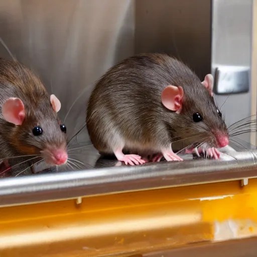 rats run around in a fast food restaurant kitchen Stable Diffusion