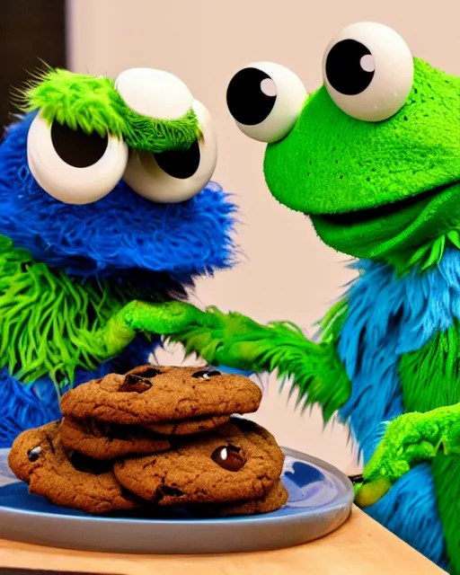 cookie monster eating a cookie with kermit the frog on Stable Diffusion OpenArt