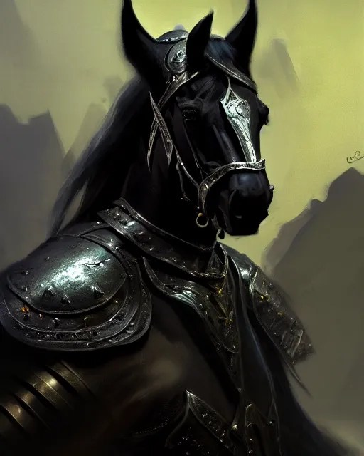 matte fantasy painting of a black horse, DnD character Stable