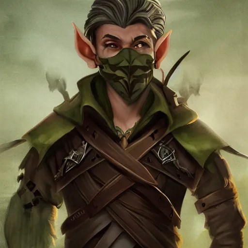 Male Wood Elf Rogue, dnd, d&d, leather armor, black Stable Diffusion