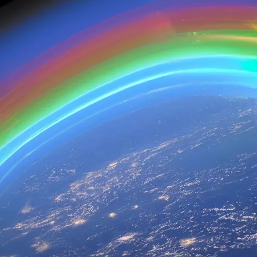 a rainbow seen from space, 4K, artistic picture Stable Diffusion