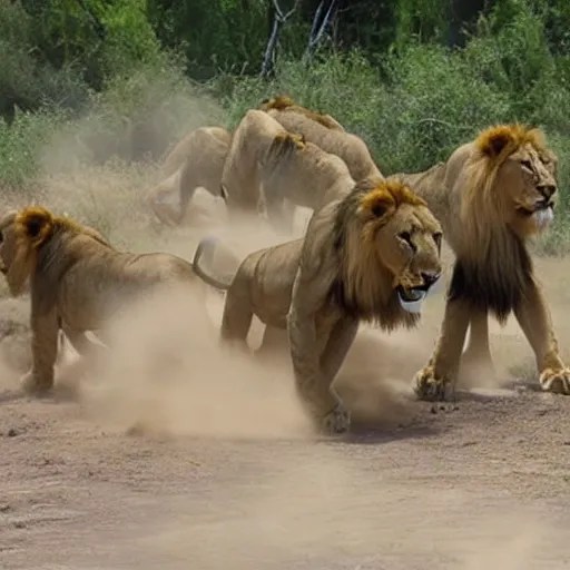 pack of lions hunting a monster truck nature Stable Diffusion OpenArt
