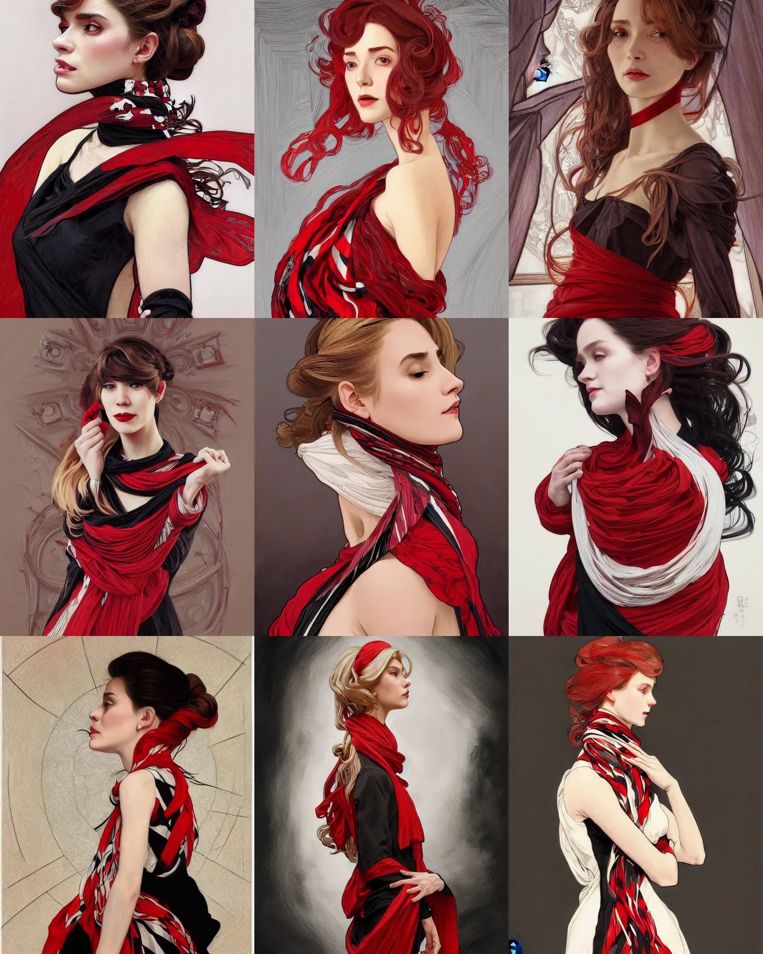 Portrait of a museum art curator, abstract dress red Stable Diffusion