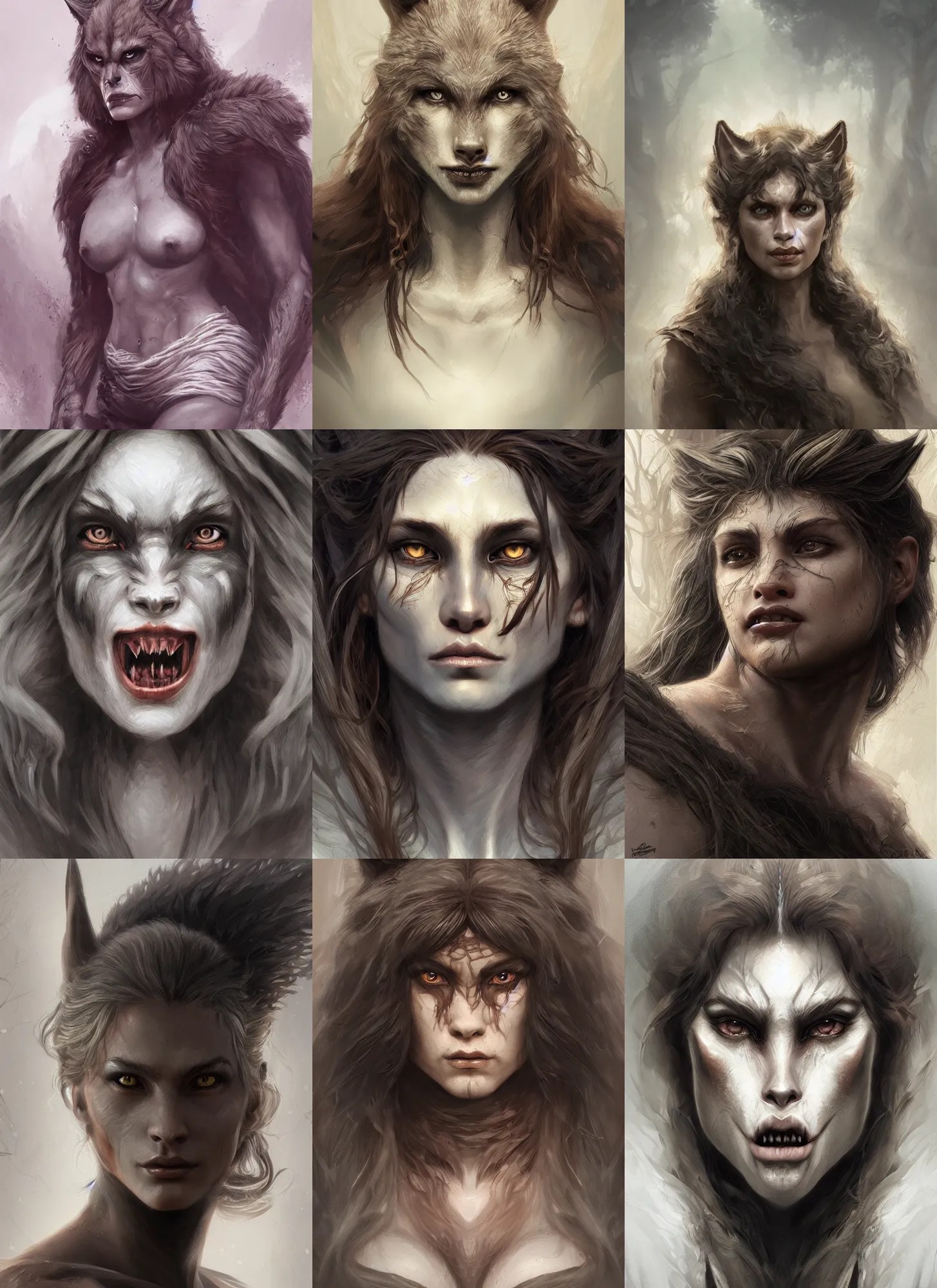 portrait female werewolf, intricate, wild, highly Stable Diffusion