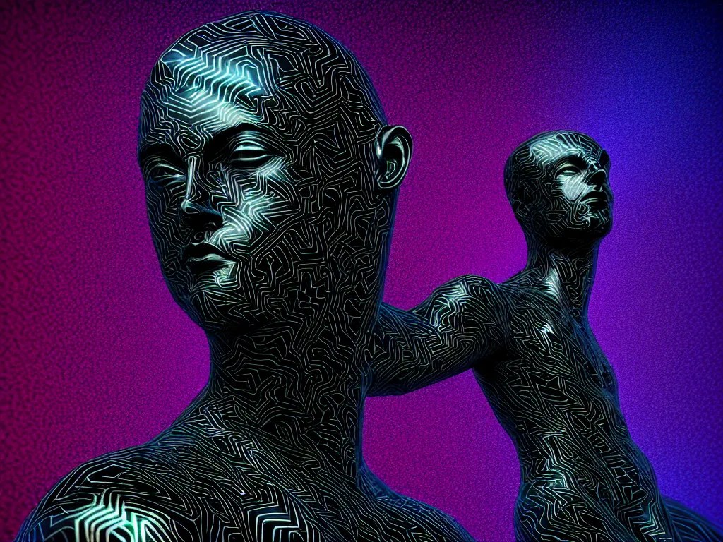 greek statue dripping black iridescent liquid by alex Stable