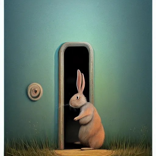 cute rabbit hides behind the door, illustration by Stable Diffusion