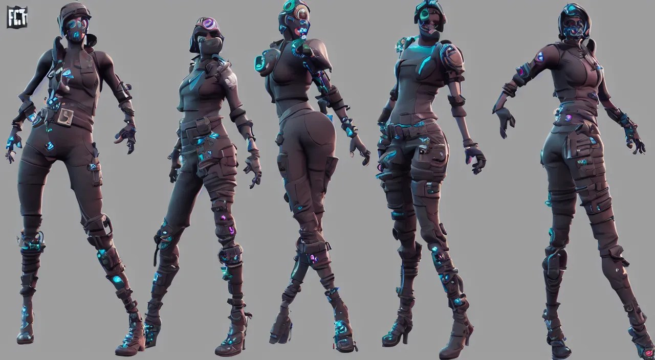 character sheet of fortnite ,3d skin ,concept art , Stable Diffusion
