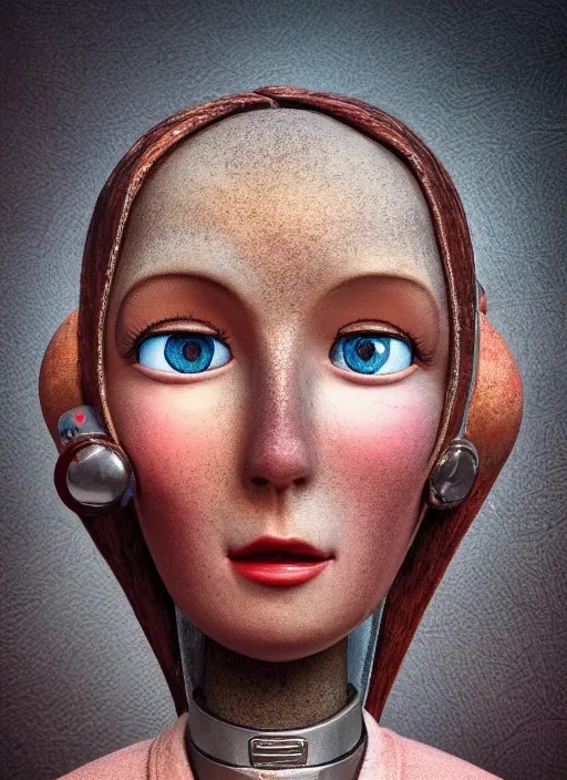 closeup face profile portrait of tin toy earth, Stable