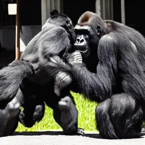a muscular man punches a raging gorilla in the face Stable Diffusion