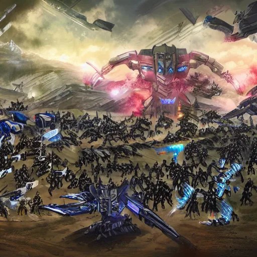 sprawling view of an army of decepticons marching on Stable Diffusion