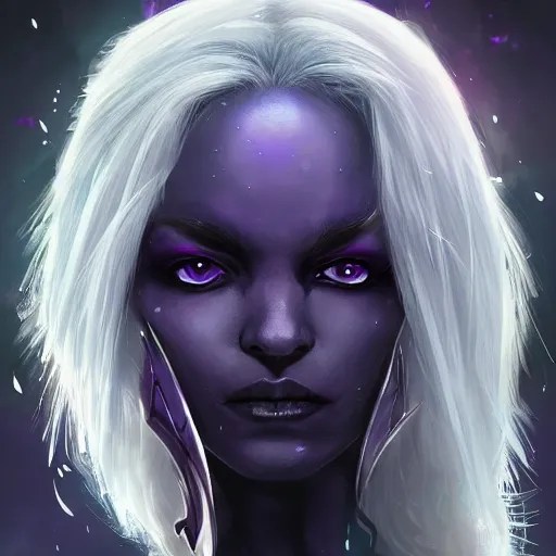 fantasy elf drow with dark purple skin, silver hair, Stable Diffusion