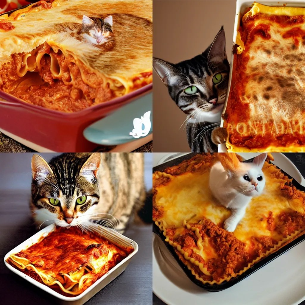 realistic photo of cat Garfield eating lasagne Stable Diffusion OpenArt