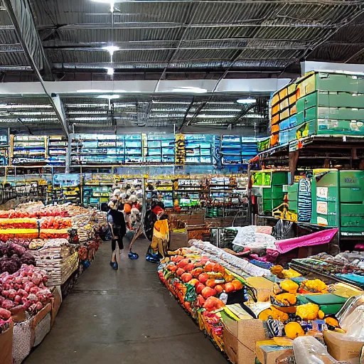 amazon warehouse as informal settlement, big crowds, Stable Diffusion