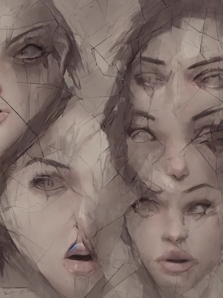 fractured female faces by disney concept artists, Stable Diffusion