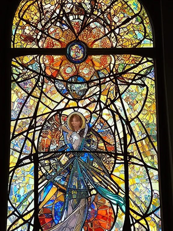 an modern church window by alfons mucha and greg Stable Diffusion