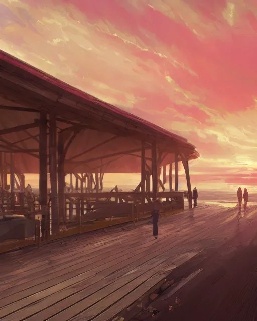 marmalade sky with boardwalk along the ocean, trending Stable