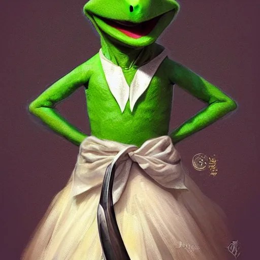“Kermit the Frog, elegant, beautiful, fire hair, Stable Diffusion