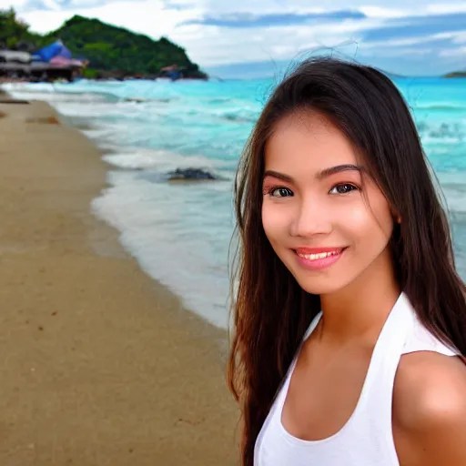 beautiful Philippines girl at the beach Stable Diffusion