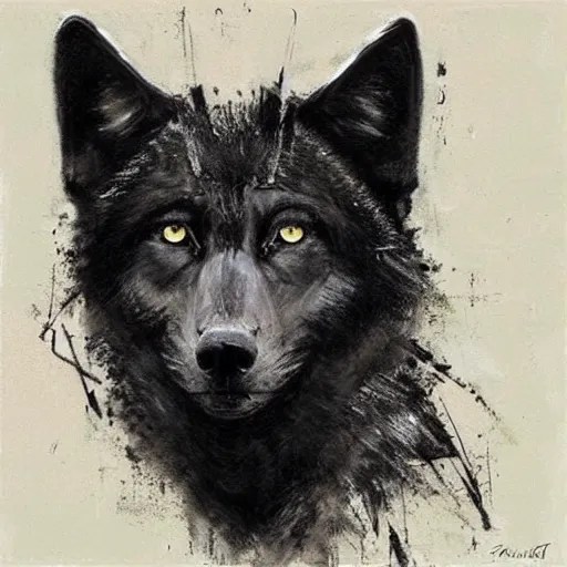 a portrait of a black wolf, art by Guy Denning, matte Stable