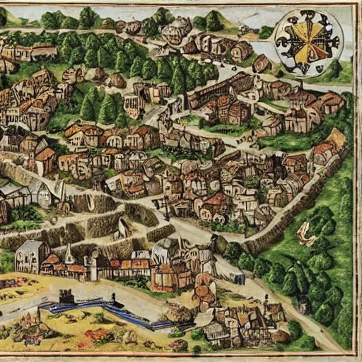 map of medieval village, highly detailed Stable Diffusion