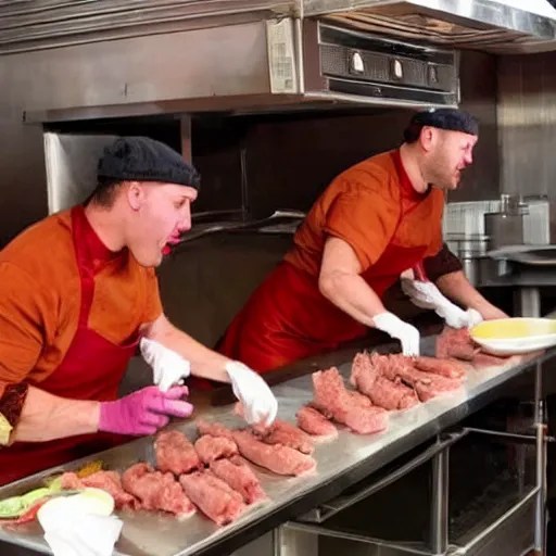 human meat restaurant, horror, nightmare, cook, food, Stable Diffusion