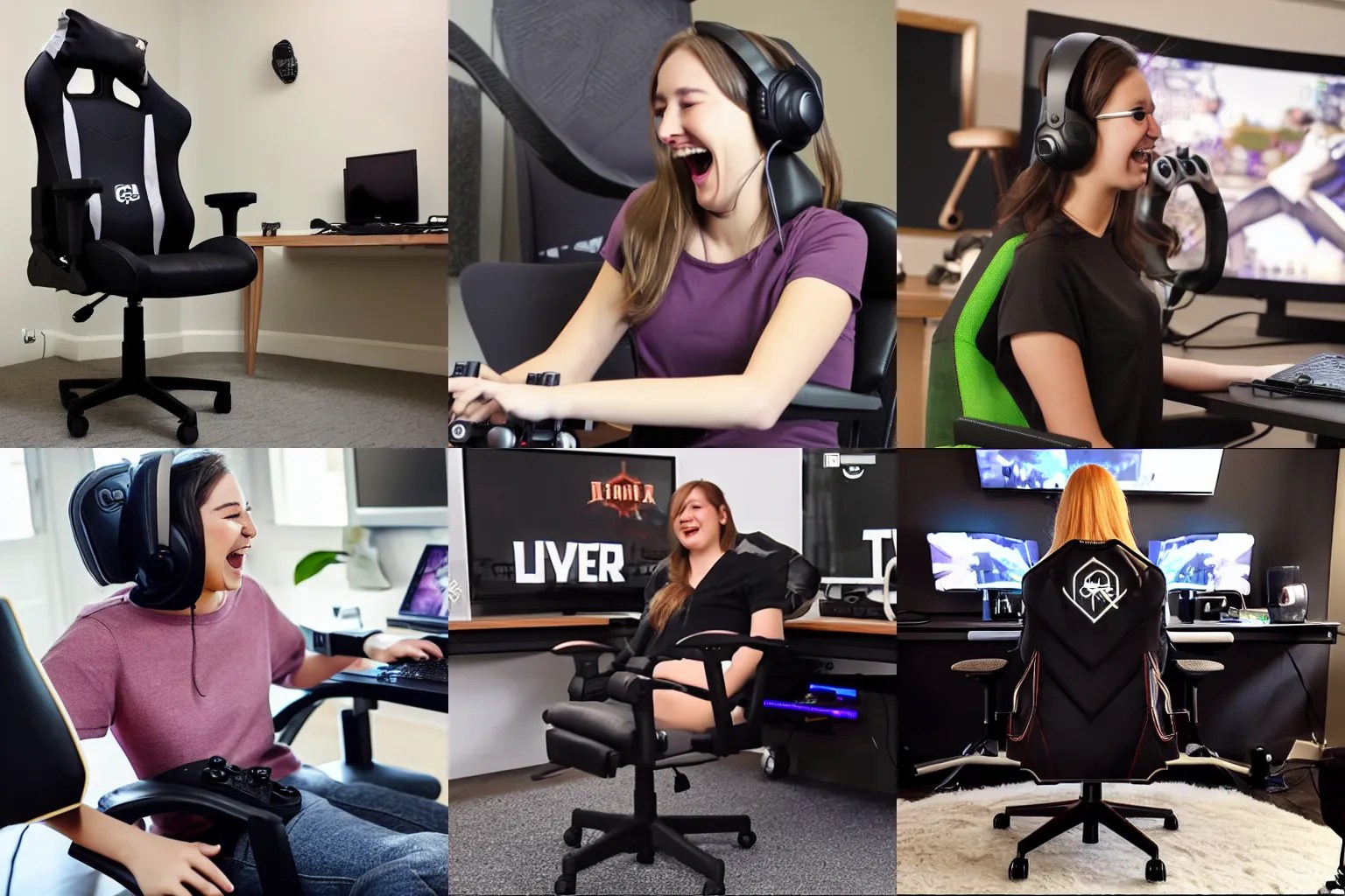 egirl sitting on her gaming chair laughs on Twitch Stable Diffusion