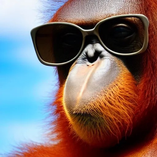 orangutan wearing cool dark sun glasses, ultra wide Stable Diffusion