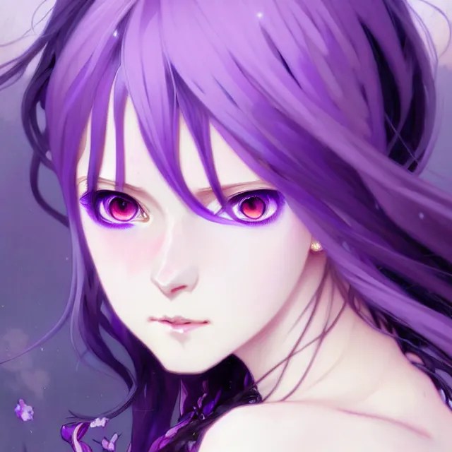 anime girl with lavender hair, purple eyes and white Stable Diffusion