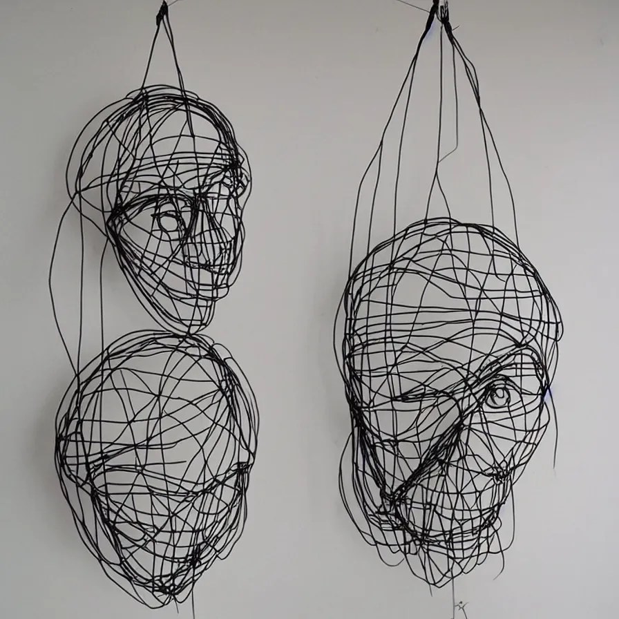 elegantly hanging wire art sculpture of a human face Stable Diffusion
