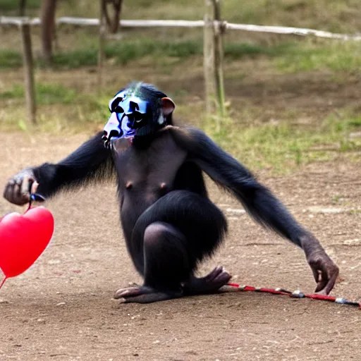 CGI chimpanzee throwing a dart a a red balloon that is Stable Diffusion